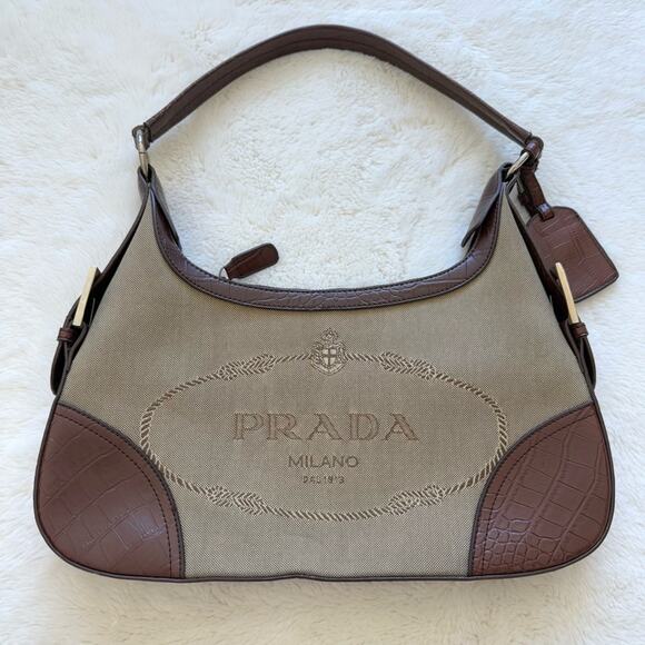 PRADA hobo canvas bag Vintage Authentic - Picture 1 of 13